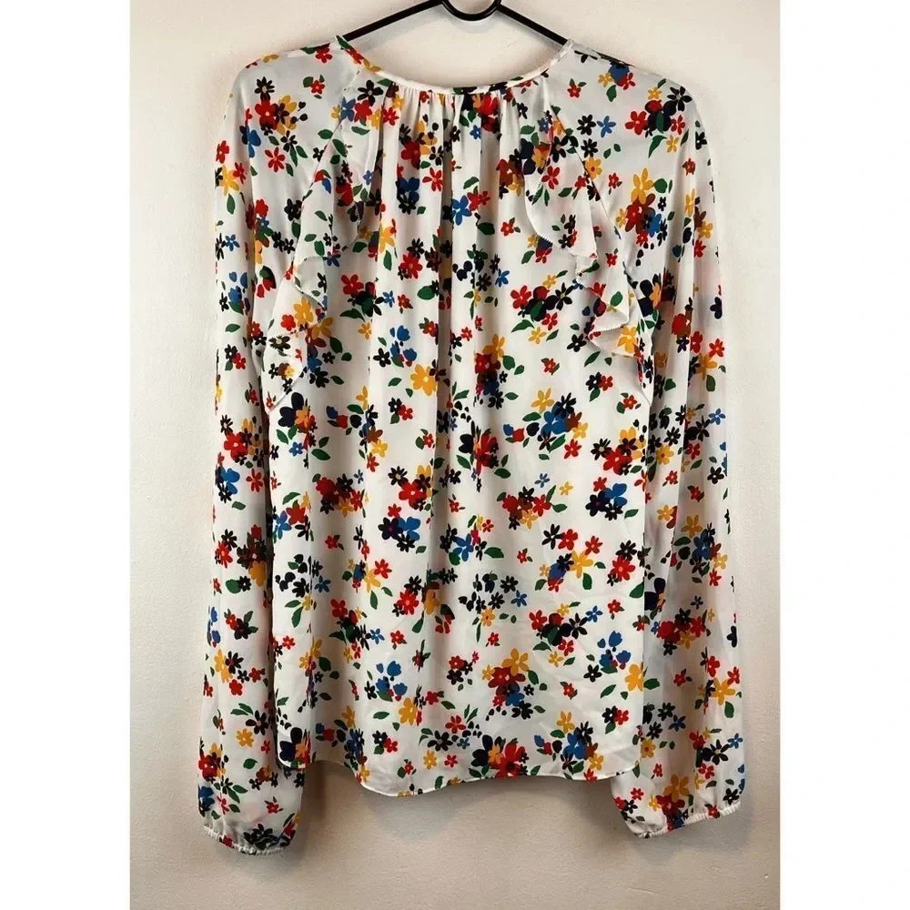 Kate Spade Sailing Floral Ruffle Blouse Ivory Multi Long Sleeve Top NWT Size XL - Picture 9 of 15